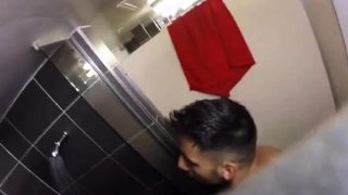 Str8 spy guy in hostel shower jerk part 1