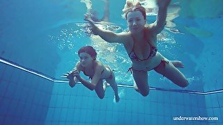 Torrid chick Marusia and her best friend flash their tits underwater