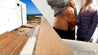 Dick Flash! A girl catches me masturbating in a public toilet on the beach and helps me finish