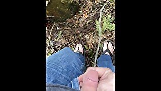 I really had to pee: pissing in the forest.  Cum for me!