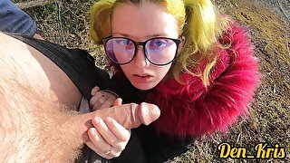 Hard Anal Sex On The Street With A Cute Green-haired Girl In A Jacket With Glasses Cum On Her Face A