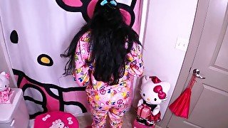 Stripped Off Colorful Pajamas Exposing White Panties Deep In Msnovember Cute Black Teen Booty Jiggling Ass on Sheisnovember