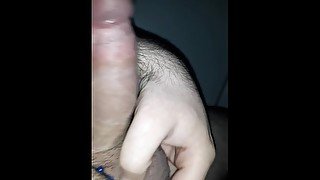 Stroking my hard throbbing cock with my vibrating cock ring on