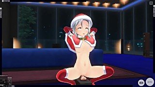 3D HENTAI girl in a Christmas costume rides a dildo