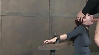 bondage fetish - Redhead bitch gets facefucked