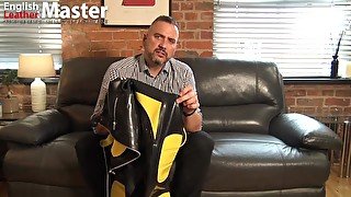 Stepdad in rubber wanks uncut dick and cums solo on your latex PREVIEW