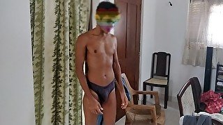 Sri Lankan Hot boy undressing to watch gay porn and cum