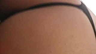 Busty amateur ebony GF jerking dick 3