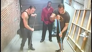 Two White dudes get fucked rough by a muscled Black guy