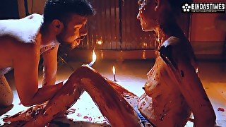 Desi Indian marriage anniversary, special candle light chocolate sex with hot teen Sudipa