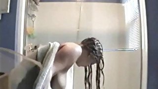 Big tit girl getting out of the Shower