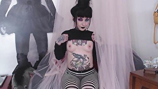 Petite Goth Girl Fucks and Rides Huge BBC Dildo