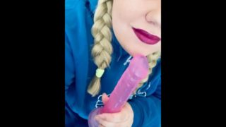 Daddy’s girl talks dirty and sucks dildo