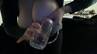 Lewd dark haired bitchie MILF is milking her own big boobies