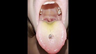 Lila long dirty tongue piercing hocking and spitting loogies showing mouth throat and uvula