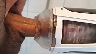 Rotating masturbator drains my hard cock