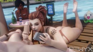 Brigitte Deep Blowjob and Cumshot on the Beach with Pharah