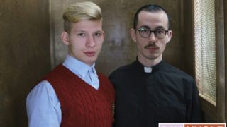 Blonde twink Jace Madden fucks Father Fiore in the confessional