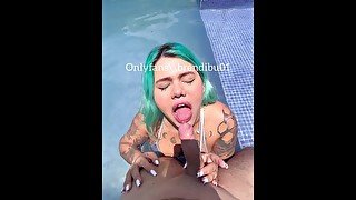 Blowjob in the public pool, exhibitionism