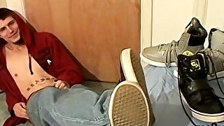 Horny young man cums on his sexy feet