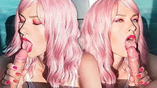 Gentle Blowjob and Cum Play from Beauty with Pink Hair and Juicy Lips