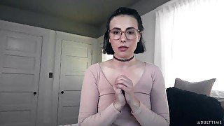 Nerd chick in glasses Casey Calvert is masturbating twat with sex toys