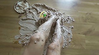 Crushing cake barefoot