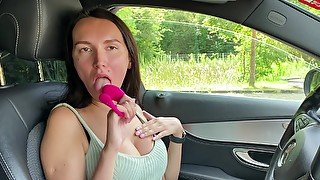 Brunette With Big Tits Mastrubate In A Public Parking With Lovense Lush 3