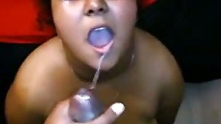 Cock hungry black female got her mouth fucked hard and jizzed in her mouth