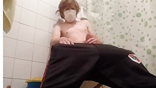 Hairy handjob and cum in the bathroom