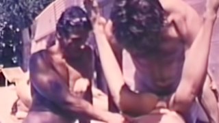 Retro babe fucked in outdoor threesome