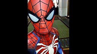 Spiderman Insomniac Hotel Jerk Off and Cum Twice