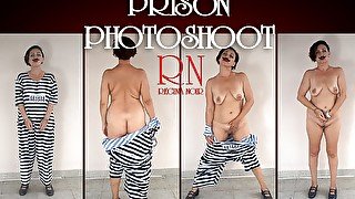 Photographing in prison. The detained lady is a prisoner of the prison. Cosplay. Full video