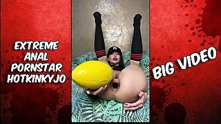 22.01.2022 Sexy player Hotkinkyjo with huge rugby ball in her ass, anal gape & prolapse BIG VIDEO