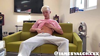 Blonde twink James Yalch shows off his dick and cute butt till he cums (full)