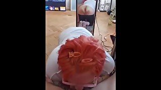 PINK HAIR SLUT GETS FACE FUCKED WITH POPO MIRROR VIEW