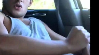 Str8 hot young jock jerks in his car