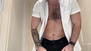 Gay POV domination blowjob from muscular hairy Boss