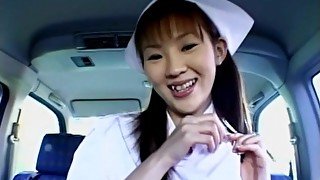 Closeup video of cute Mari Yamada giving a sloppy BJ in the car