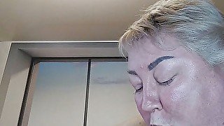 Slobbery blowjob with a deepthroat from mother-in-law