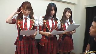 Kinky group of schoolgirls takes dildoes and vibrators in them pussyes.