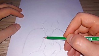 Drawing a double penetration with huge cocks