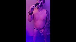 Slave zone Bdsm self bondage, Ass filled, Cuffed to post, drolling till I cum