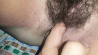 He fingers Hairy Teen vagina until she cums