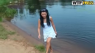 Bikini Girls in the River in Hot Summer Day