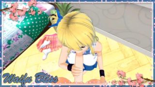 Lucy Heartfilia deep throating a cock.