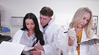 Slutty scientists are going to get fucked in an FFM scene