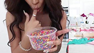 Mofos - Latina Sex Tapes - Busty Colombians Jamie Valentine plays with food and strips