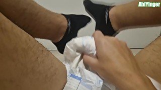 ABDL Diaper MAN In Socks Jerking off And Cumming