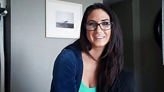 Good looking GF Aubrey with glasses fucked by her horny lover